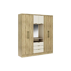 Vente-Unique Armoire 6 portes et 3 tiroirs - Avec miroir - L180 cm - Coloris : Naturel et beige - ELORIO