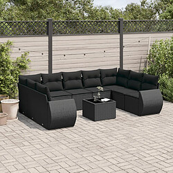 vidaXL Salon de jardin 10 pcs avec coussins noir résine tressée