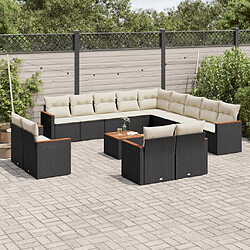 vidaXL Salon de jardin avec coussins 14 pcs noir résine tressée