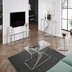 Vivenla Meuble tv design en acier inoxydable poli argenté et verre trempé L. 160 x P. 45 x H. 45 cm collection BOLZANO pas cher