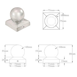 vidaXL Bouchons de poteau 6 pcs Globe final Métal galvanisé 71x71 mm pas cher