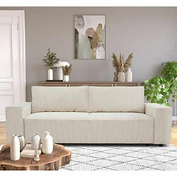 Tbs Canapé convertible 3 places JOSH - Tissu velours côtelé beige - Coffre de rangement - L239xP86xH85cm