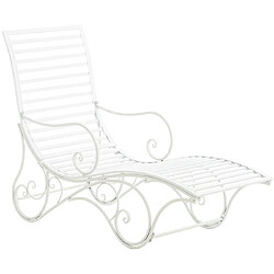 Decoshop26 Chaise longue pour jardin transat en métal blanc MDJ10213