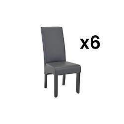 Vente-Unique Lot de 6 chaises ROVIGO - Simili gris mat - Pieds bois noir 