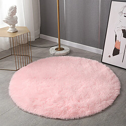 LUUCOZK Tapis à poils longs doux et moelleux pour chambre à coucher et salon - Poudre de fleur de cerisier-Rond 80cm 