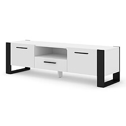 Bestmobilier Donnely - meuble tv - blanc et noir - 160 cm