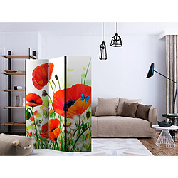 Decoshop26 Paravent 3 volets panneaux cloison séparateur de pièce pliable recto verso Coquelicots de pays 135x172 cm PAR110250