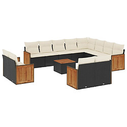 vidaXL Salon de jardin avec coussins 13 pcs noir résine tressée