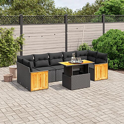 Maison Chic Ensemble Tables et chaises d'extérieur 8 pcs avec coussins,Salon de jardin noir résine tressée -GKD536952