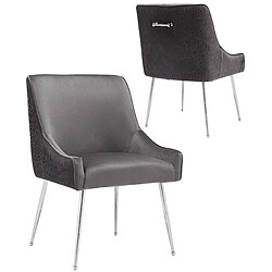 Vivenla Lot de 2 chaises de salle à manger design revêtement en velours gris foncé et piètement en acier inoxydable argenté collection HAVANA 