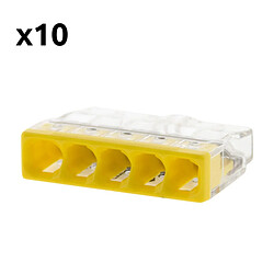 Lot de 10 bornes S2273 - Connexion rapide - 5 conducteurs - fils rigides 2.5mm² - transparent - Wago