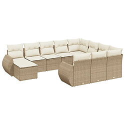 vidaXL Salon de jardin 11 pcs avec coussins beige résine tressée