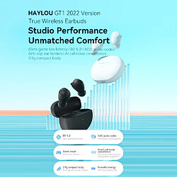 Avis HAYLOU GT1 version 2022 casque Bluetooth sans fil Bluetooth 5.2 réduction du bruit des appels AI codec audio AAC 3,9 g corps compact crochet d'oreille antidérapant noir