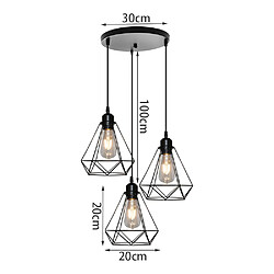 Stoex Lampes À Suspension Industrielles Suspension Luminaire Antiques À 3 Lumières E27 Lustre Rétro en Métal Et Fer Plafonnier Vintage en Diamant Noir 20CM pas cher