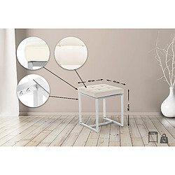 Decoshop26 Tabouret bas repose-pieds pouf x1 forme carrée en PVC crème et acier inoxydable 10_0005506 