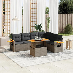 vidaXL Salon de jardin avec coussins 7 pcs gris résine tressée 