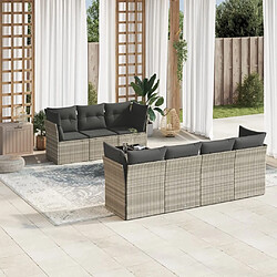 vidaXL Salon de jardin 8 pcs avec coussins gris clair résine tressée 