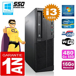 PC Lenovo M92p SFF Core I3-3220 Ram 16Go Disque 480 Go SSD Graveur DVD Wifi W7 - Occasion