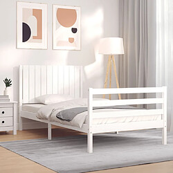 Maison Chic Cadre/structure de lit et tête de lit pour adulte - Lit Moderne Chambre blanc 100x200 cm bois massif -MN56445