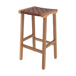 Rendez Vous Deco Tabouret de bar mi-hauteur Kuna en cuir tressé marron 68 cm 