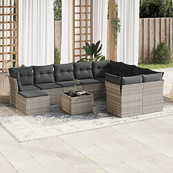 vidaXL Salon de jardin 11 pcs avec coussins gris clair résine tressée 