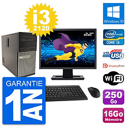 PC Tour Dell 790 MT Ecran 22" Core i3-2120 RAM 16Go Disque 250Go Windows 10 Wifi · Occasion 