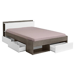 Acheter Vente-Unique Lit avec rangements modulable 160 x 200 cm - Coloris : Taupe et blanc - DEBAR