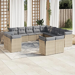 Maison Chic Salon de jardin avec coussins 13 pcs | Ensemble de Table et chaises | Mobilier d'Extérieur beige résine tressée -GKD48411