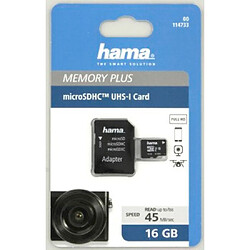 Hama Carte microSDHC 16GB Classe 10 UHS-I 45MB/s + Adaptateur/Photo