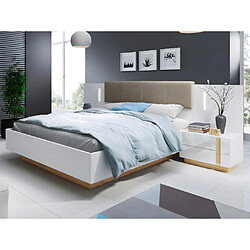 Acheter Vente-Unique Lit avec chevets 160 x 200 cm - Avec LEDs - Blanc et naturel + Sommier + Matelas - MURARI