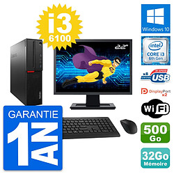 PC Lenovo M800 SFF Ecran 22" i3-6100 RAM 32Go Disque Dur 500Go Windows 10 Wifi · Occasion 