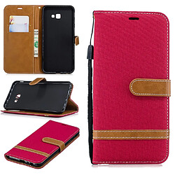 Etui en PU tissu jean bicolore rouge pour votre Samsung Galaxy J4 Plus/J4 Prime 