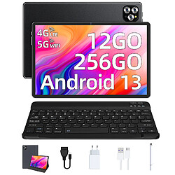 VANWIN Tablette Android 13, 4G LTE+ 5G WiFi 12Go RAM+256Go ROM/1 To TF Tablette Tactile 10,1 Pouces 7560mAh Batterie 1920*1200FHD+ WiFi 6 Octa-Core tablette avec clavier-Noir 