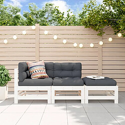 vidaXL Salon de jardin 3 pcs blanc bois massif de pin