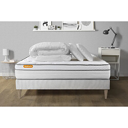 Septnuits Pack Memo Luxe 140 x 200 cm Pack matelas + sommier kit blanc 140x200 Memo Luxe Ressorts ensachés + mémoire de forme + Couette + 2 oreillers