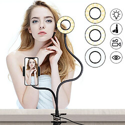 BESTA Concept 2 en 1 LED selfie anneau lumineux support de table léger support iPhone avec col de cygne léger support smartphone lumière selfie support téléphone mobile anneau selfie inclinable pour iOS/Android 