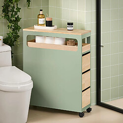 SoBuy BZR54-GR Meuble de Rangement Salle de Bain Étroit sur roulettes, Support Papier Toilette, Armoire Toilettes WC Compact, Rangement Polyvalente avec 1 Plateau Amovible et 3 tiroirs, 65x24x82cm pas cher