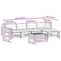 vidaXL Salon de jardin avec coussins 6 pcs blanc bois de pin massif pas cher