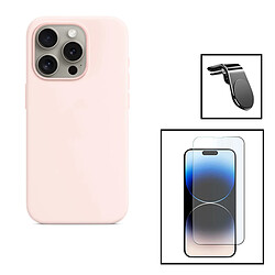 PHONECARE Kit Verre Trempé ClearGlass + Coque Silicone Liquide + Support Magnétique L Safe Driving Voiture pour Apple iPhone 15 Plus - Rose 