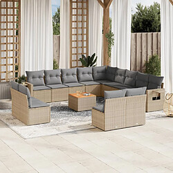 vidaXL Salon de jardin et coussins 14 pcs mélange beige résine tressée