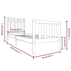 vidaXL Cadre de lit Gris 75x190 cm Petit simple Bois massif pas cher