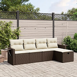 vidaXL Salon de jardin avec coussins 5 pcs marron résine tressée