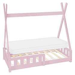 ML-Design Lit d'enfant Tipi avec matelas lit avec protection antichute pin rose 70x140 cm