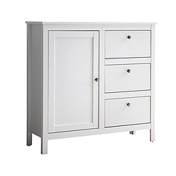 Pegane Commode, meuble de rangement avec 1 porte et 3 tiroirs coloris blanc mat - Longueur 96 x hauteur 98 x profondeur 38 cm