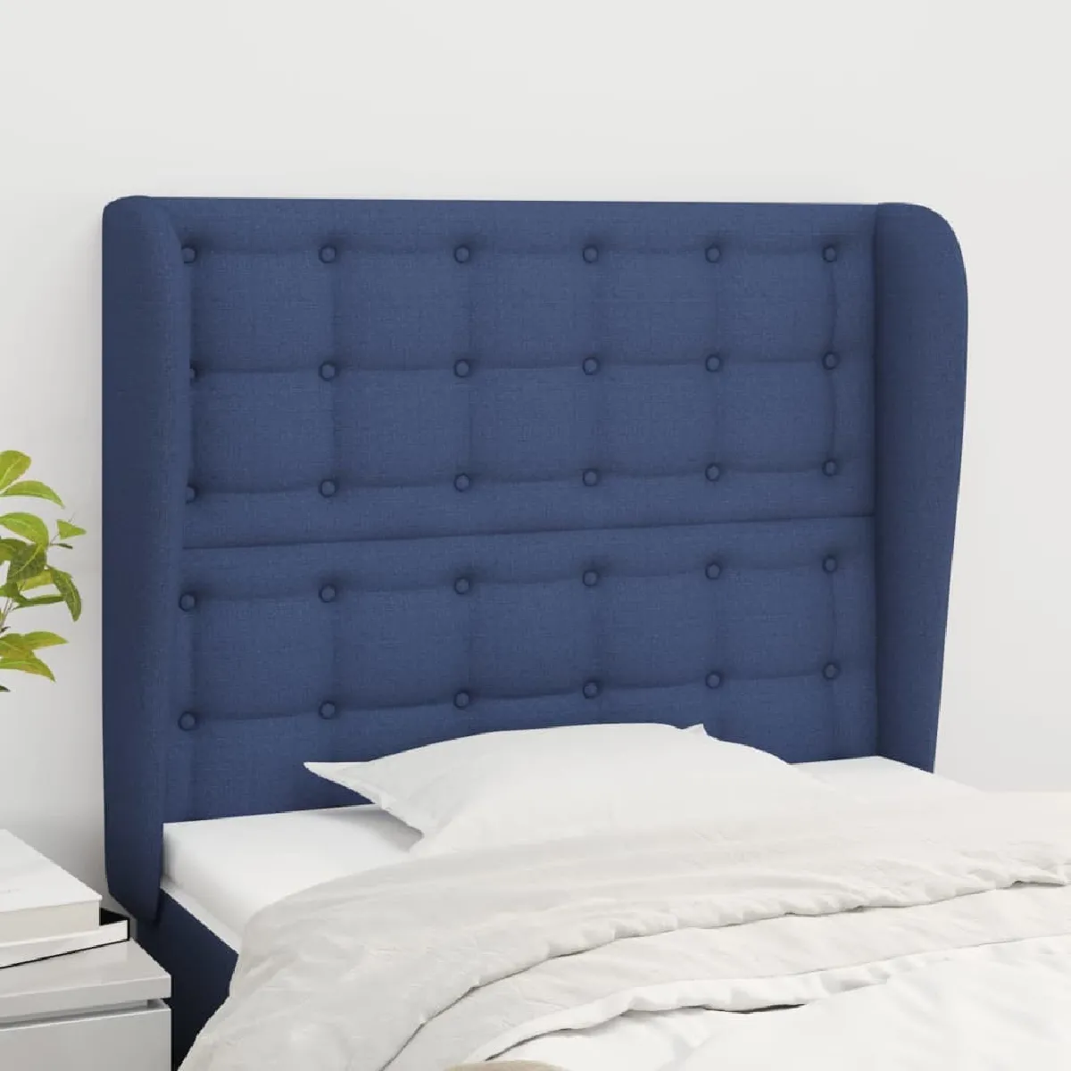 Maison Chic Tête de lit scandinave avec oreilles,meuble de chambre Bleu 83x23x118/128 cm Tissu -MN54468