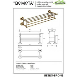 Bemeta - Maison De La Tendance Etagère à double trapèze avec porte-serviettes RETRO en laiton 66,5x16,5x22,5 cm