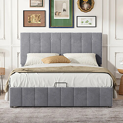 Sweiko Lit double avec tête de lit capitonnée réglable en hauteur velours confortable Lit adulte gris 140x200 cm 