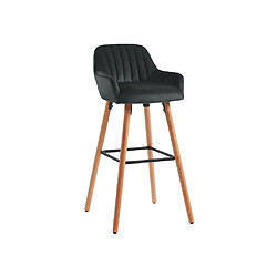 Vente-Unique Tabouret de bar en velours et pieds bois de hêtre - Noir - ELEANA