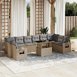 vidaXL Salon de jardin 11 pcs avec coussins beige résine tressée 