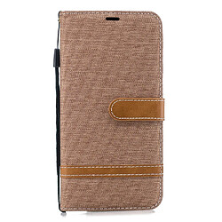 Etui en PU tissu jean bicolore kaki pour votre Samsung Galaxy J6 Plus/J6 Prime